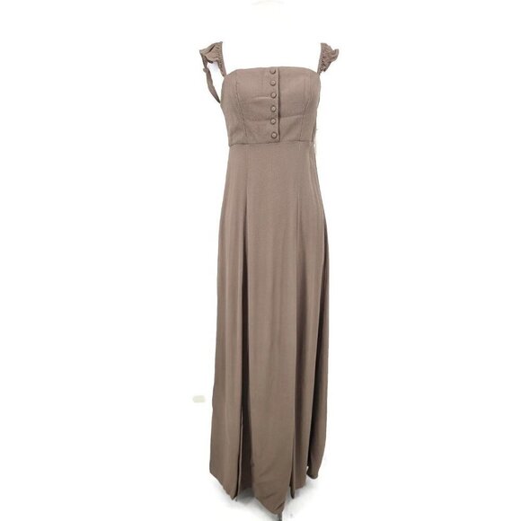 New Flynn Skye Bardot Maxi Dress Womens M Taupe Rayon Slit - Picture 1 of 7